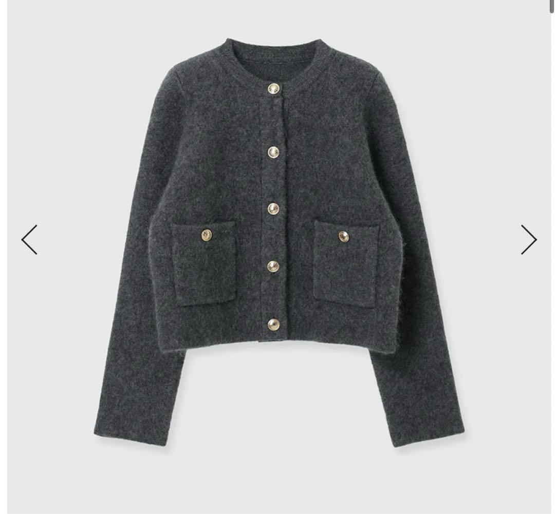 anuans アニュアンス カシミヤブレンドノーカラーニットジャケット