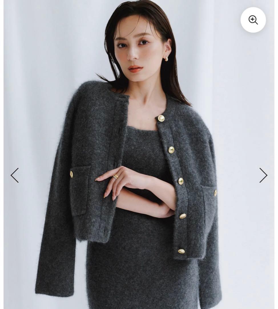 anuans アニュアンス カシミヤブレンドノーカラーニットジャケット