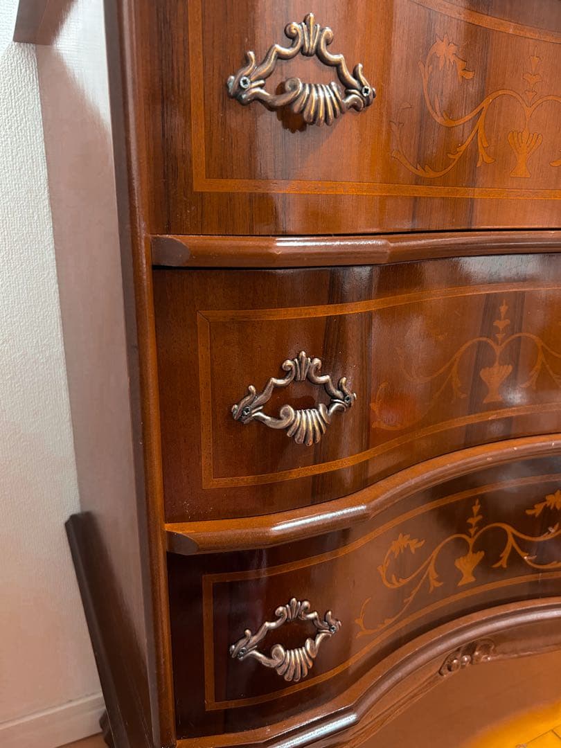 イタリア家具 チェスト アンティーク 6段 112cm 象嵌 イタリア製 猫脚