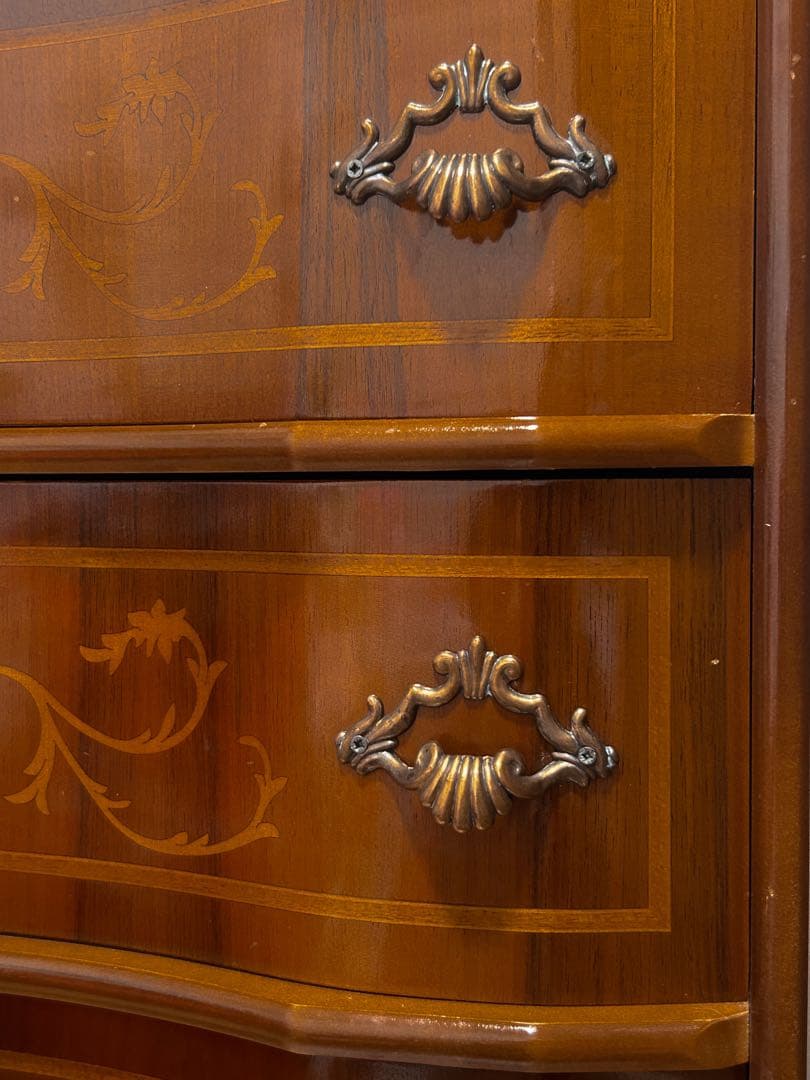 イタリア家具 チェスト アンティーク 6段 112cm 象嵌 イタリア製 猫脚
