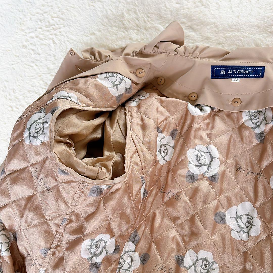 美品✨【エムズグレイシー】中綿ライナー スプリングコート 花柄 ベージュ 40