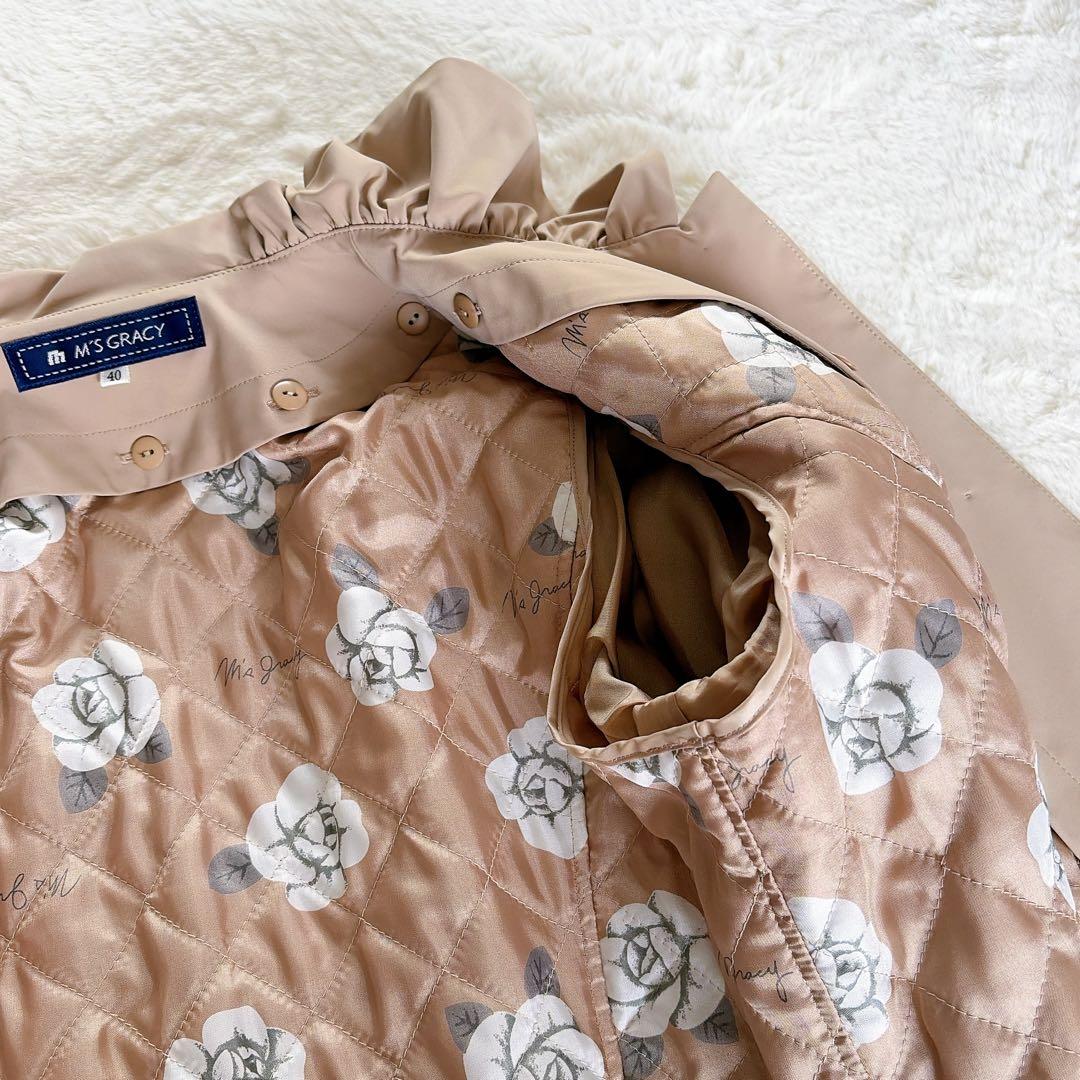 美品✨【エムズグレイシー】中綿ライナー スプリングコート 花柄 ベージュ 40