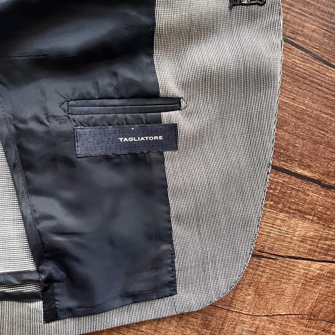 <極美品>TAGLIATORE ヴェスビオ 新ロゴ モノトーン ウールスーツ46
