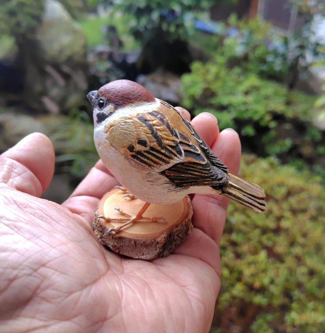 小さなバードカービング ふくらスズメ(福良雀) 野鳥 木彫り