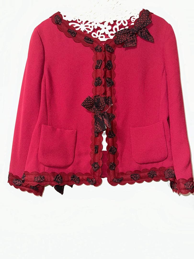 新品タグ付きモスキーノチープ&シック赤ジャケット　ドット柄のリボンがかわいい!