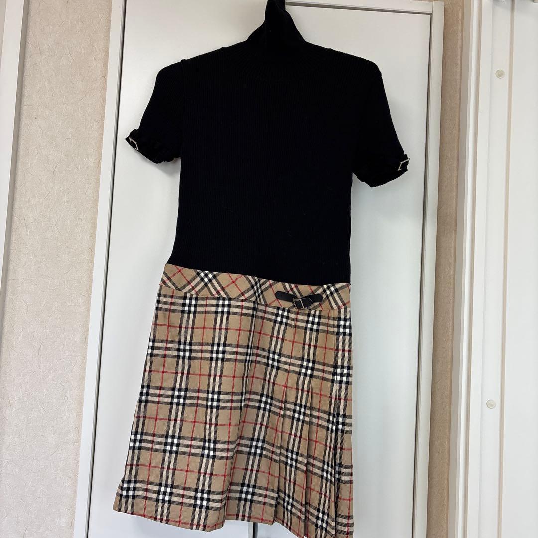 バーバリー　タートルネック 半袖 ワンピース チェック柄
