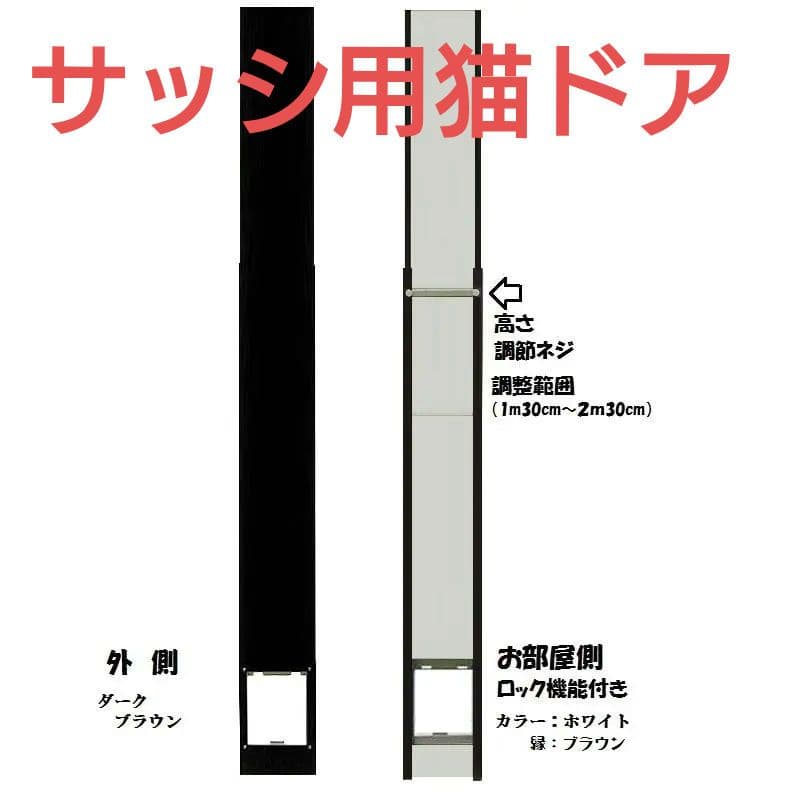 国産工事不要サッシ取付用パネルキャットドアSブラウン