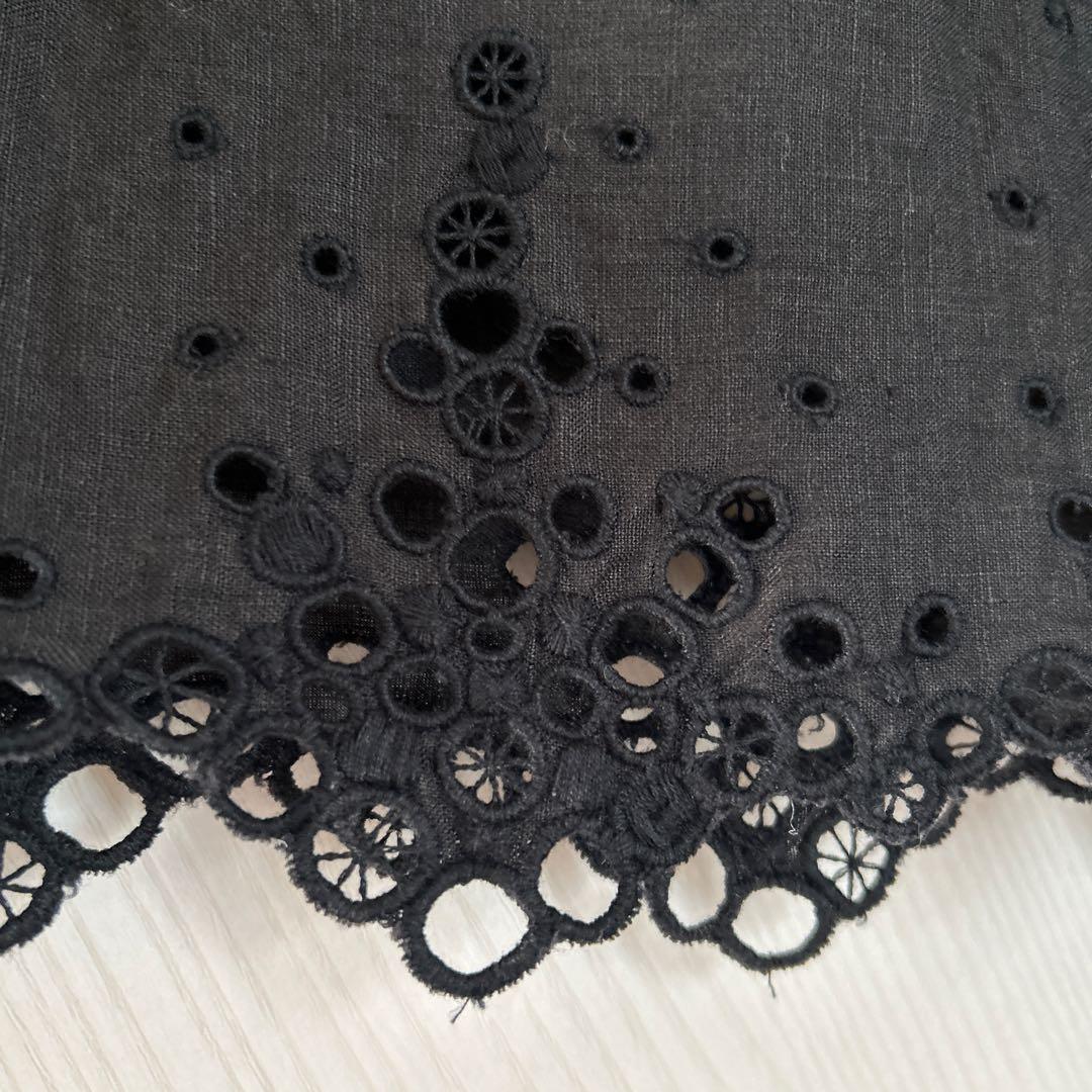 リゼッタ　ロシェル　リネン　カットワークレーススカート ブラック(ノワール)