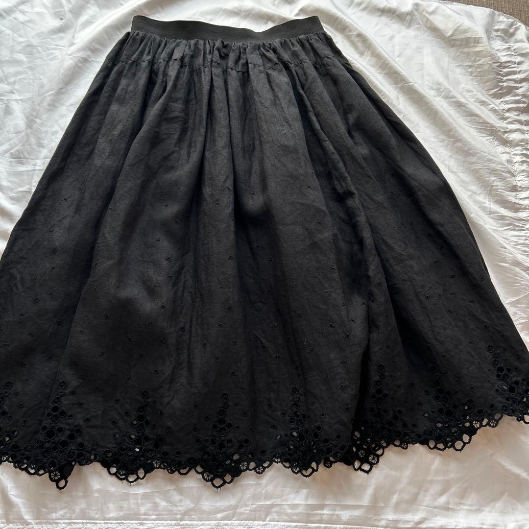 リゼッタ　ロシェル　リネン　カットワークレーススカート ブラック(ノワール)