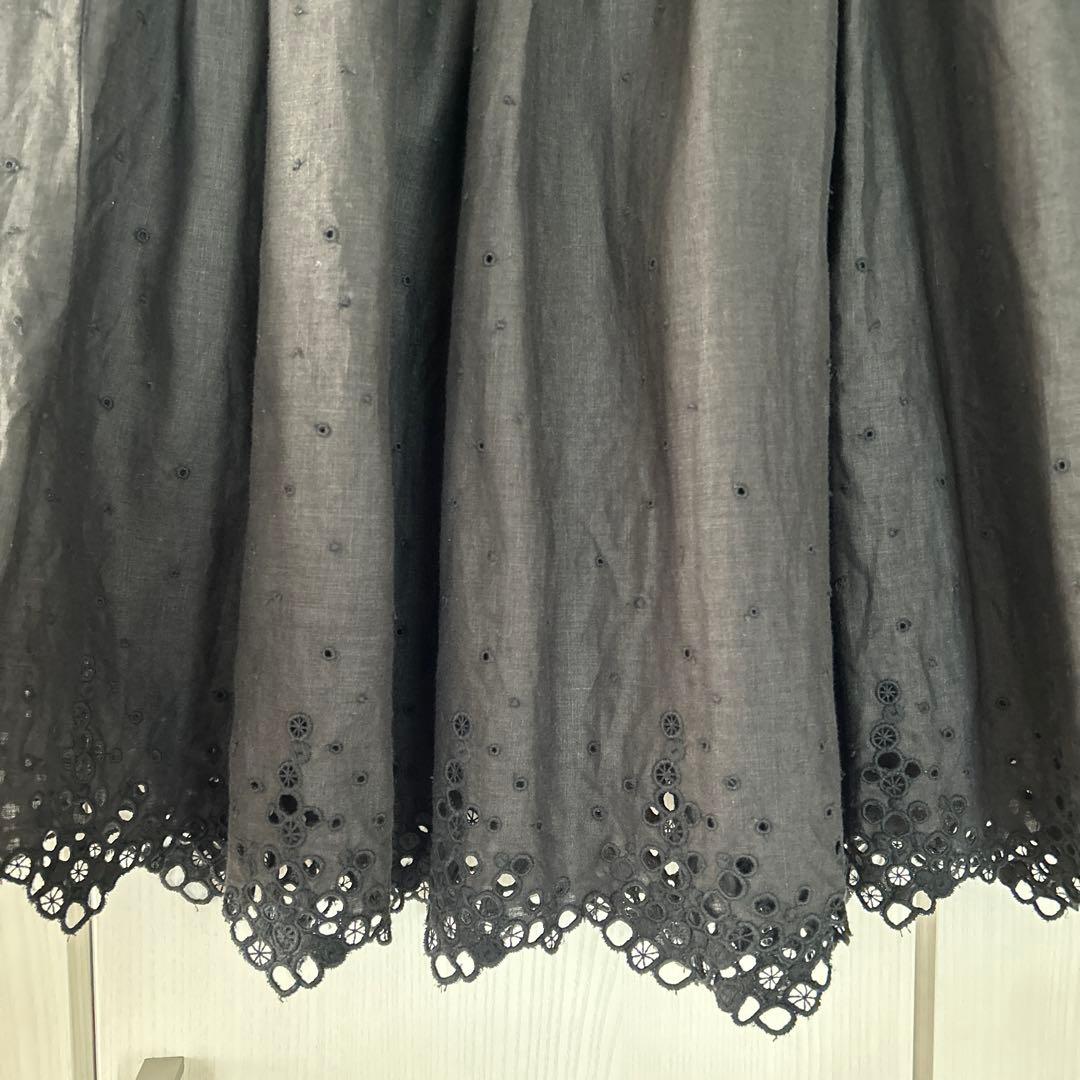 リゼッタ　ロシェル　リネン　カットワークレーススカート ブラック(ノワール)