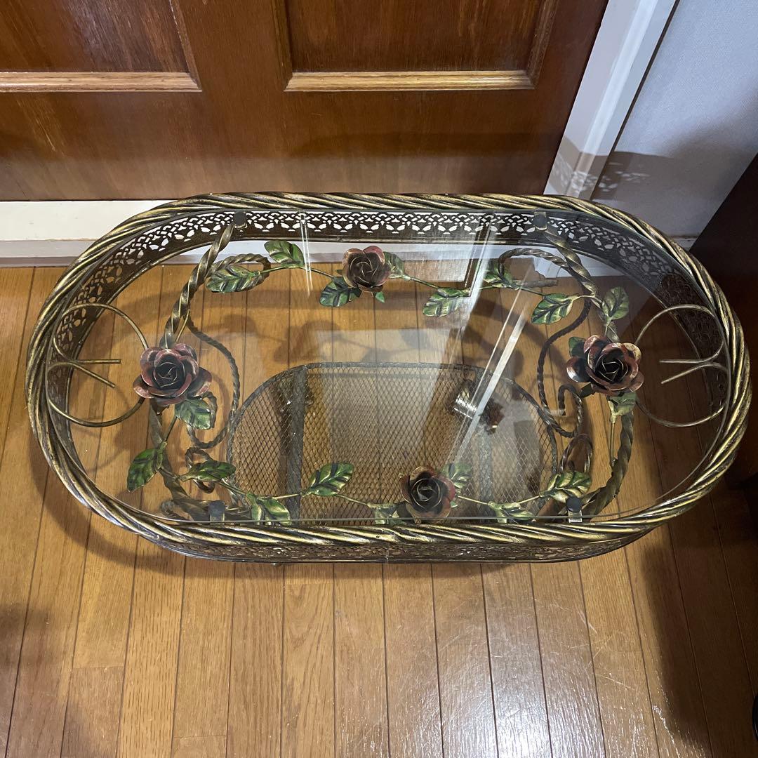 RENAISSANCE サイドテーブル ゴールド 薔薇 棚付き コーヒーテーブル