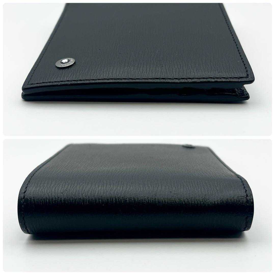 モンブラン　二つ折りマネークリップ　コンパクトウォレット　ロゴ　レザー　ブラック