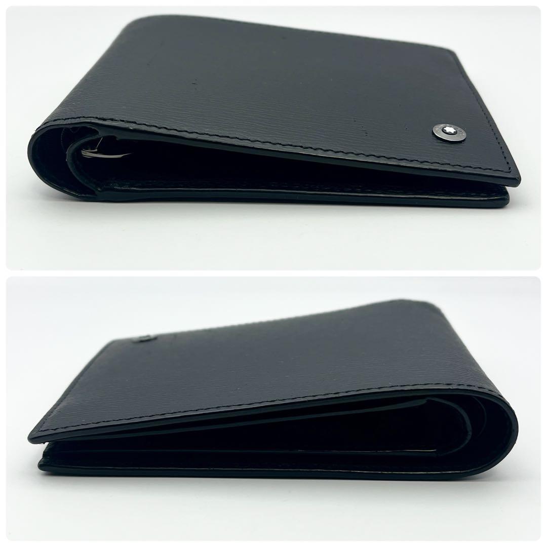 モンブラン　二つ折りマネークリップ　コンパクトウォレット　ロゴ　レザー　ブラック