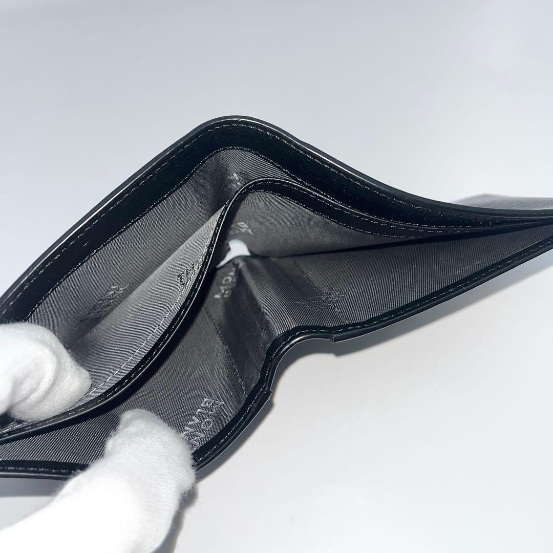 モンブラン　二つ折りマネークリップ　コンパクトウォレット　ロゴ　レザー　ブラック