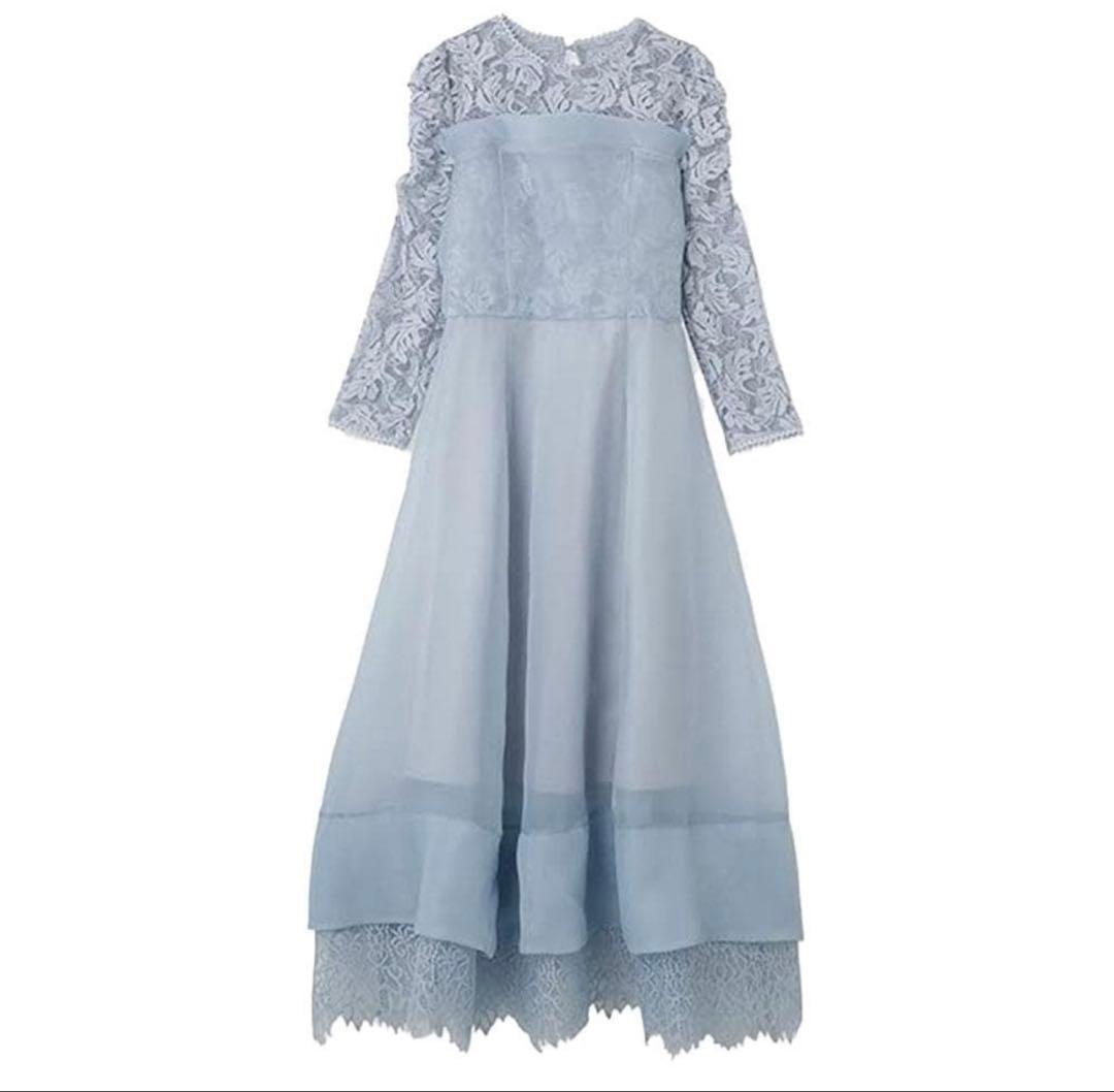 新品✨SNIDEL　ボリュームフレアレースドッキングドレス　結婚式　ライトブルー