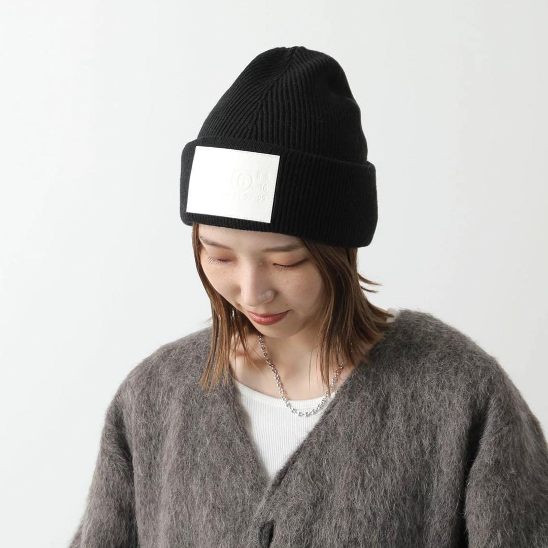 新品MM6 エムエムシックス メゾンマルジェラ ロゴ ニット帽 ニットキャップ