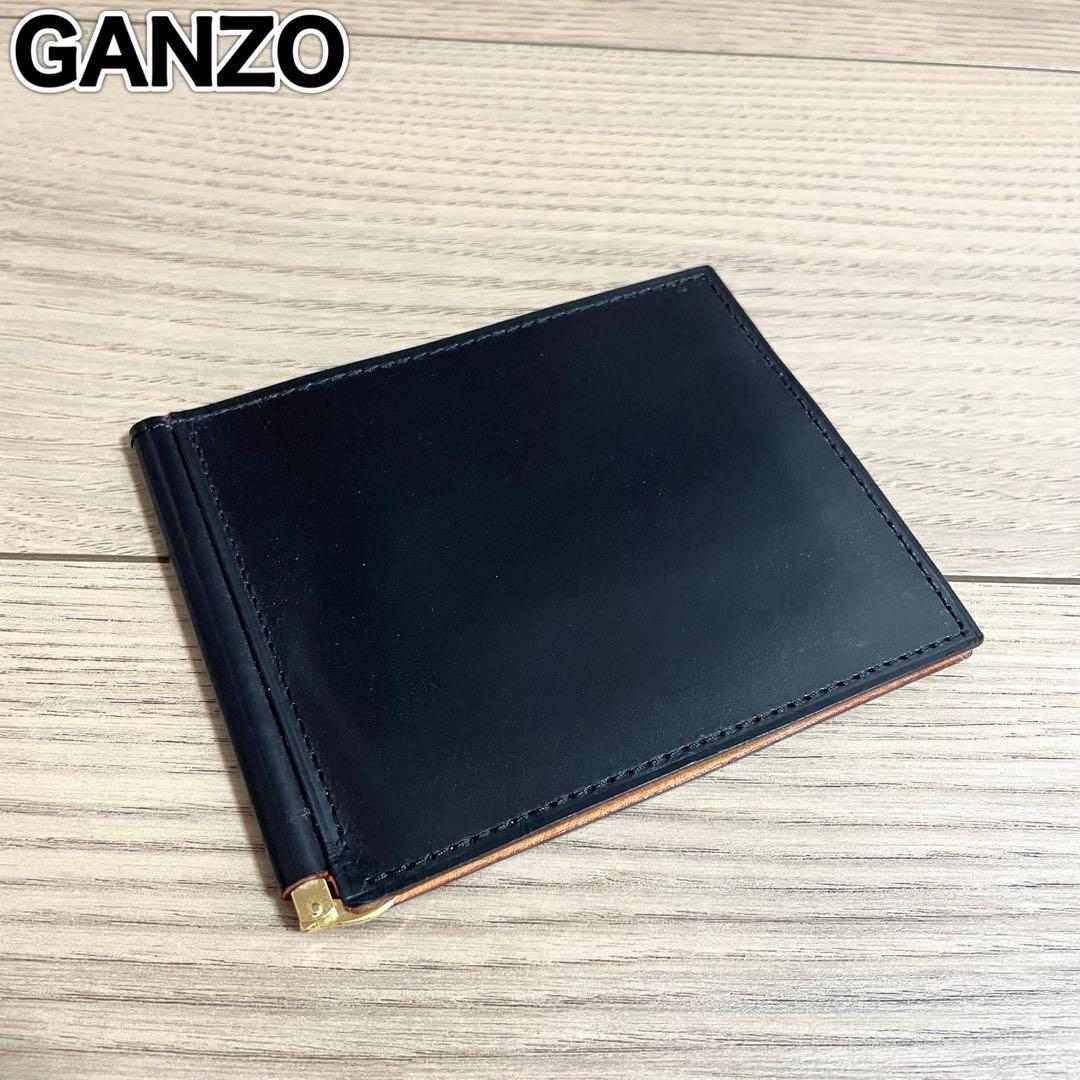 未使用/ガンゾ　二つ折り財布　マネークリップ　ブラック　ブライドルレザー