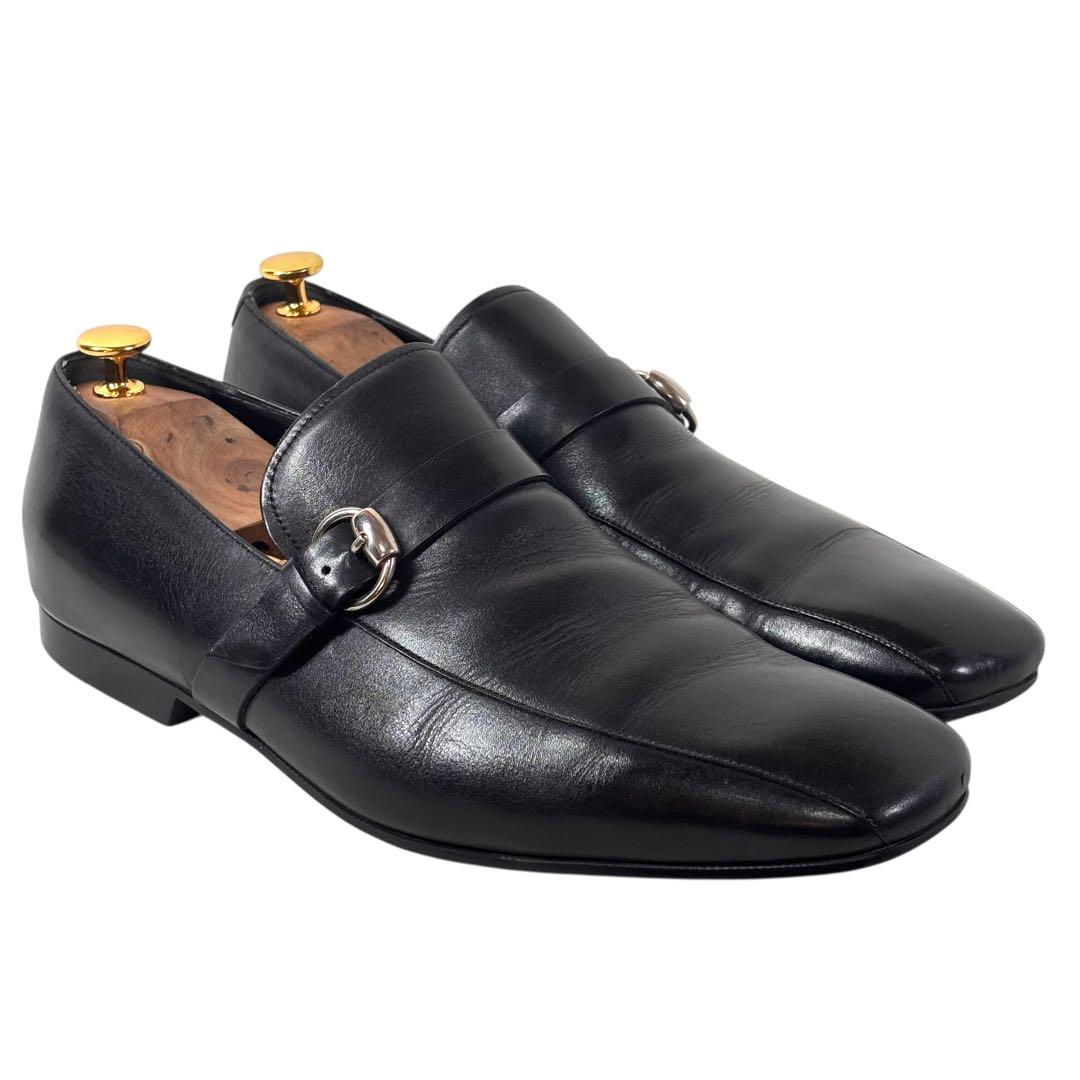 グッチ 11 1/2 30.5 レザー ビジネス シングルモンク ブラック 黒