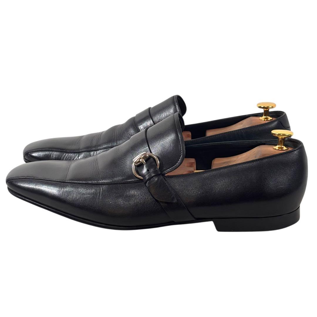 グッチ 11 1/2 30.5 レザー ビジネス シングルモンク ブラック 黒
