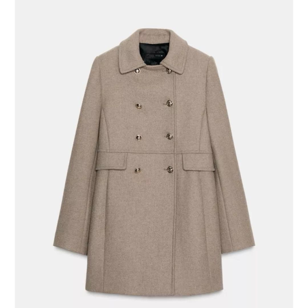 zara ウール混紡ショート丈ダブルブレストコート xs ライトミンク