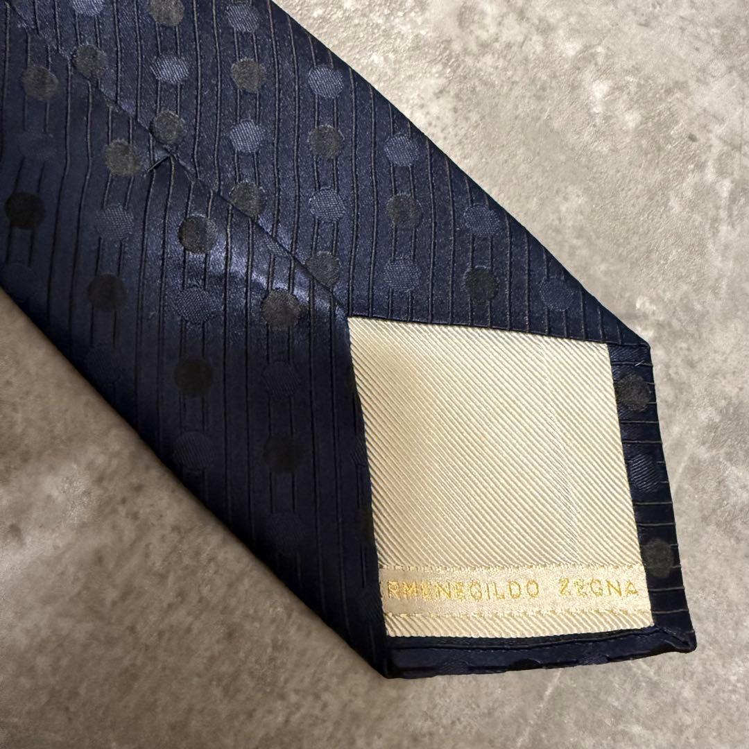 【✨極美品✨】Ermenegildo Zegna ネクタイ ネイビー 水玉模様