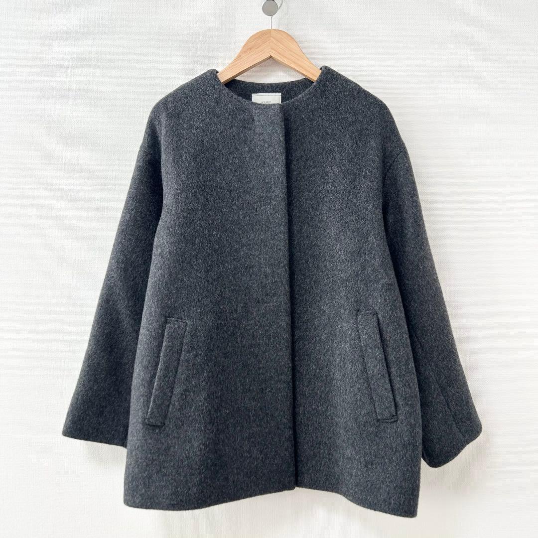 greenlabelrelaxingアンゴラビーバーノーカラーミドルコート