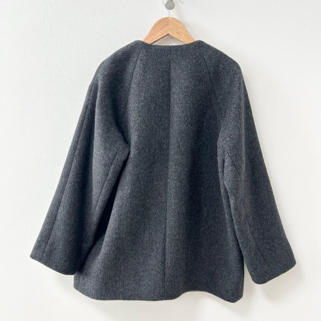 greenlabelrelaxingアンゴラビーバーノーカラーミドルコート