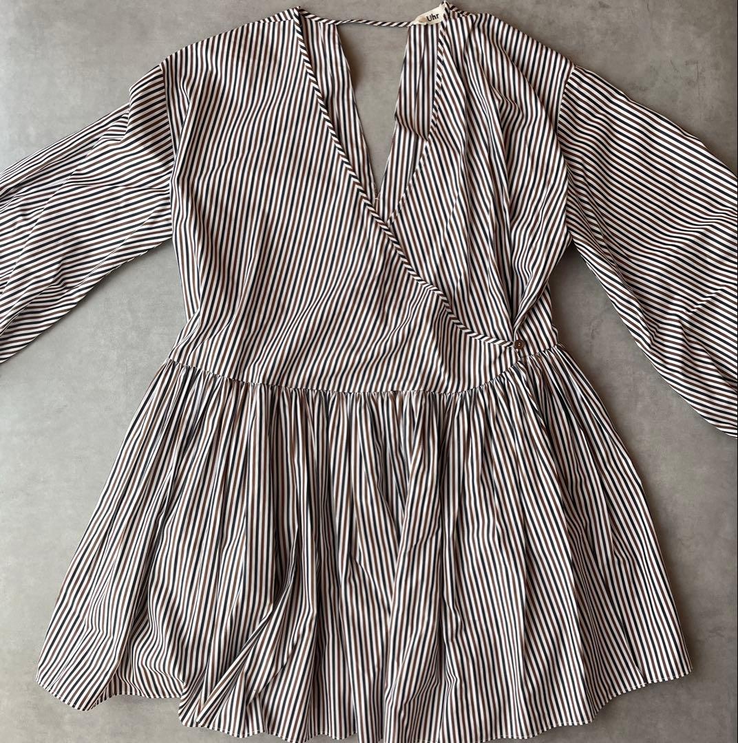 【美品】uhr 24SS カシュクール ストライプ柄 チュニック ドレス