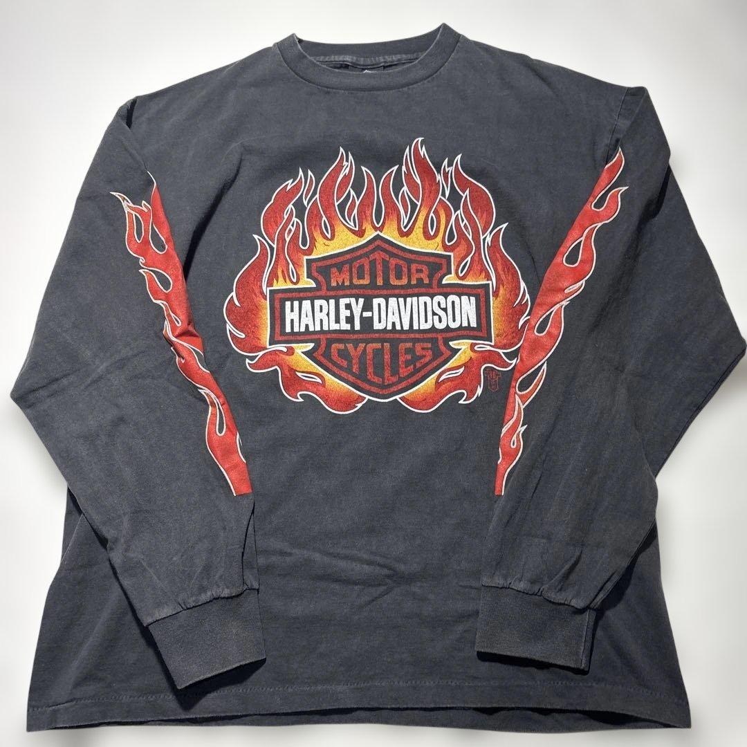 Harley-Davidson ロンt フレイムス　ブラック　シングルステッチ