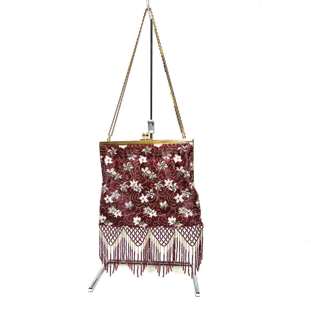 【美品】Hakubotan 白牡丹/メタルビーズ混/ 2way/ビーズバッグ