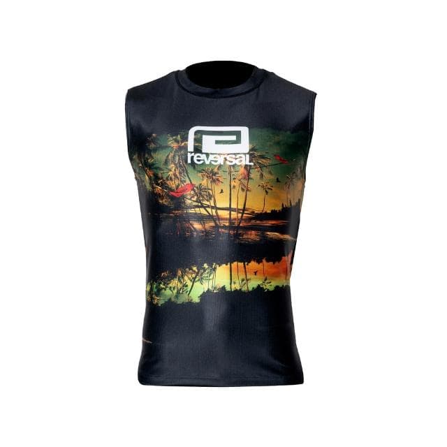 REVERSAL リバーサル リゾート柄 ノースリーブ ラッシュガード 黒