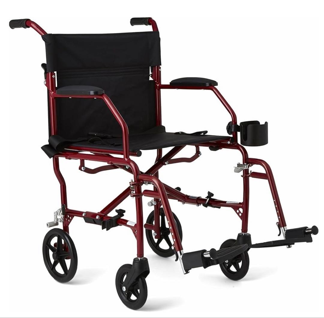 Medline 超軽量輸送車いす 大人用 折りたたみ式 座面幅19インチ レッド