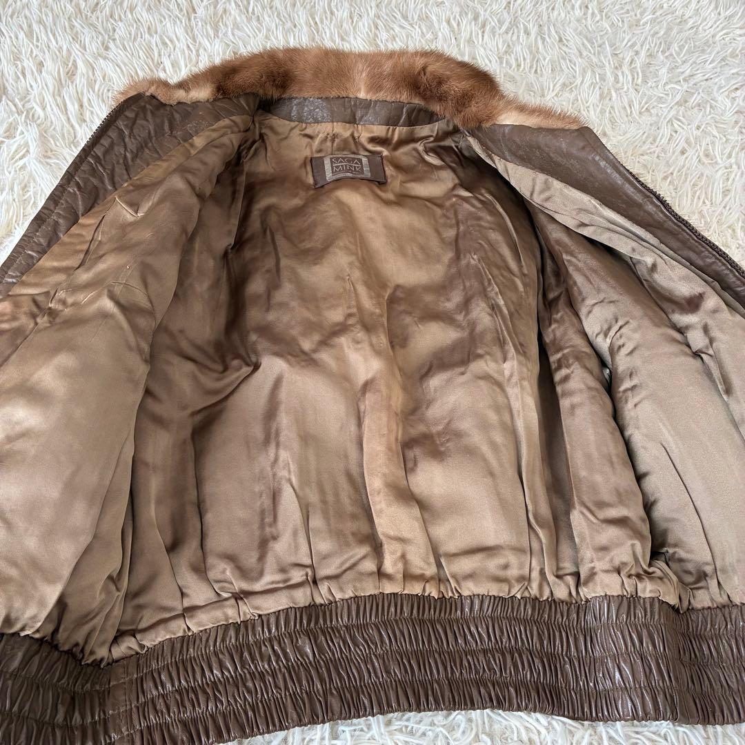 希少 サガミンク レザーミックス ジップアップブルゾン リアルファー 毛皮 M