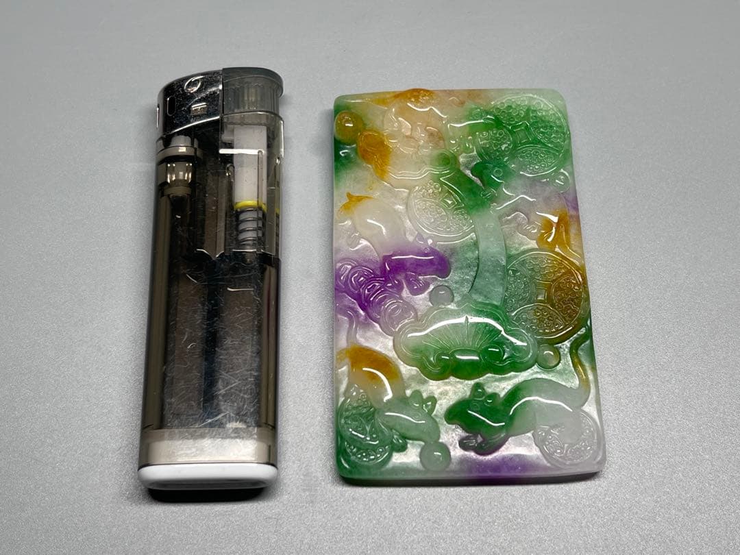 中国美術　ヒスイ？　ネズミ　干支　高浮彫　財運金運風水開運風水　玉璧　超希少