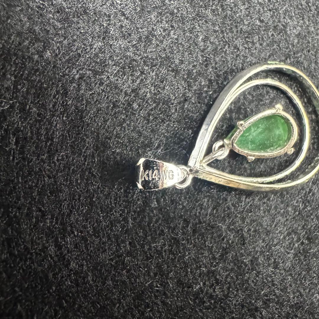 M*u様 K14WG グリーンストーン ペンダント ネックレス トップ