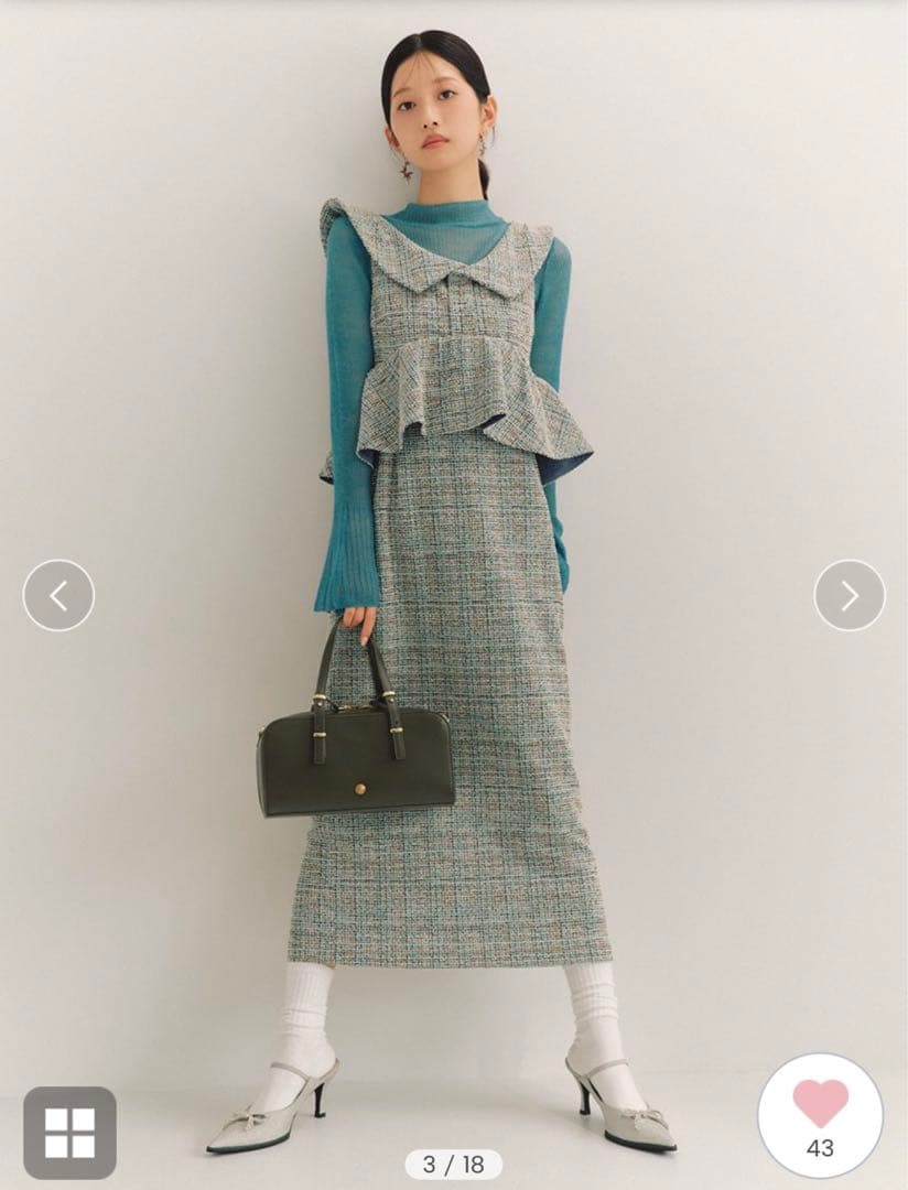 リリーブラウン ツイードペプラムワンピース BLU 試着のみタグ付き