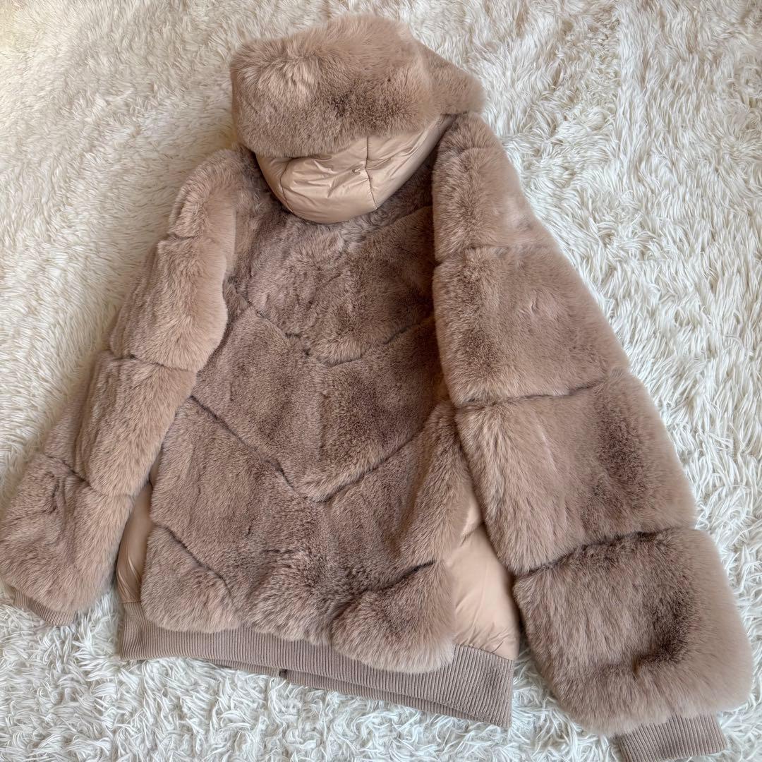 リナシメント ファー×キルティング切替 フーディコート S ベージュ ジャケット