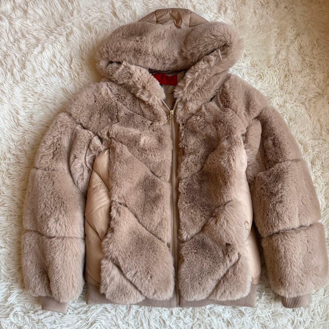 リナシメント ファー×キルティング切替 フーディコート S ベージュ ジャケット