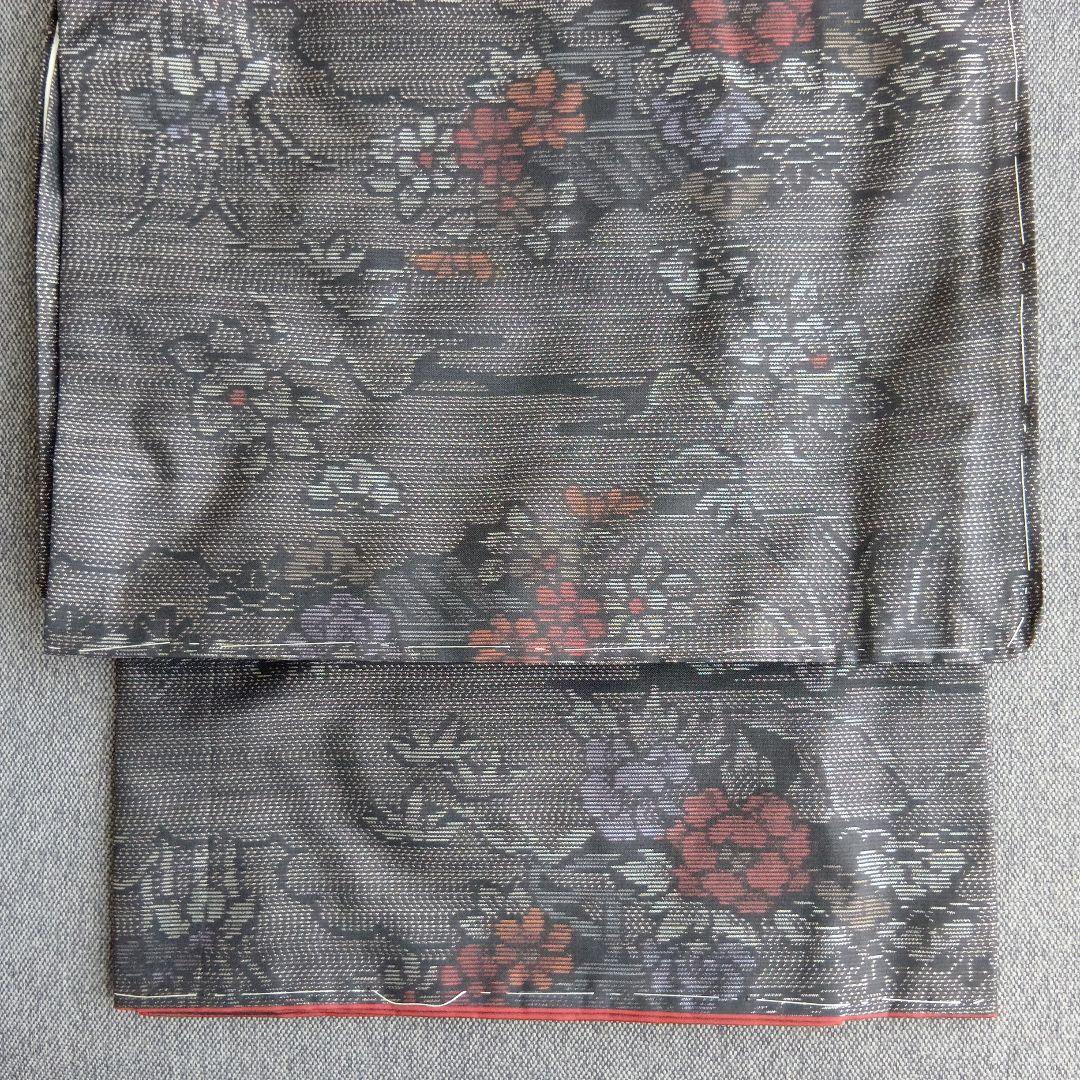 着物リメイク＊黒泥系本場大島紬　花柄＊ノースリーブテント型フレアワンピース