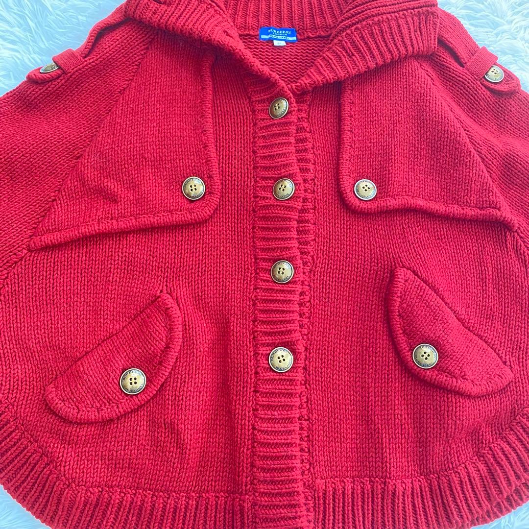 希少　バーバリーブルーレーベル　ニットポンチョ　金ボタン　赤　Mサイズ　三陽商会