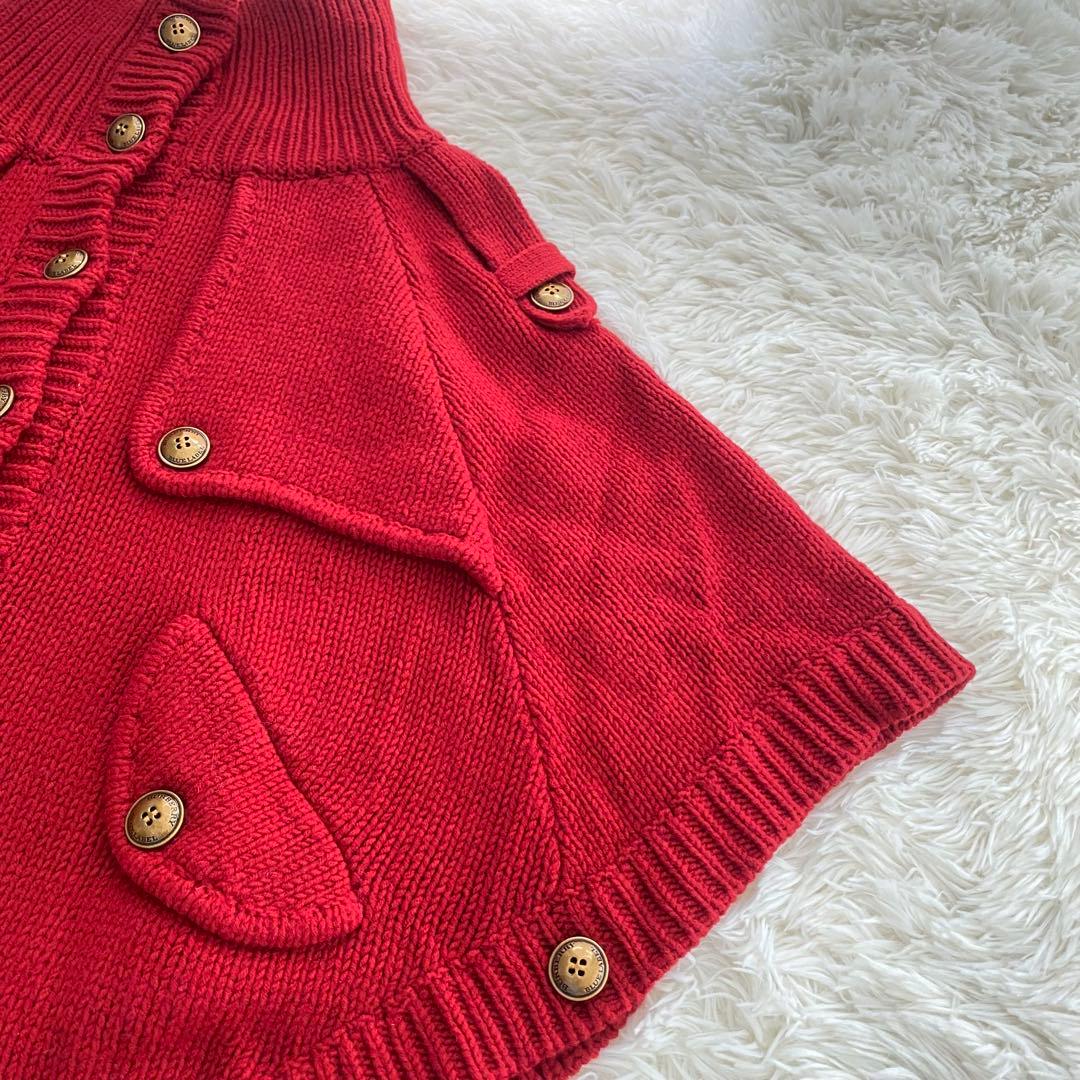 希少　バーバリーブルーレーベル　ニットポンチョ　金ボタン　赤　Mサイズ　三陽商会