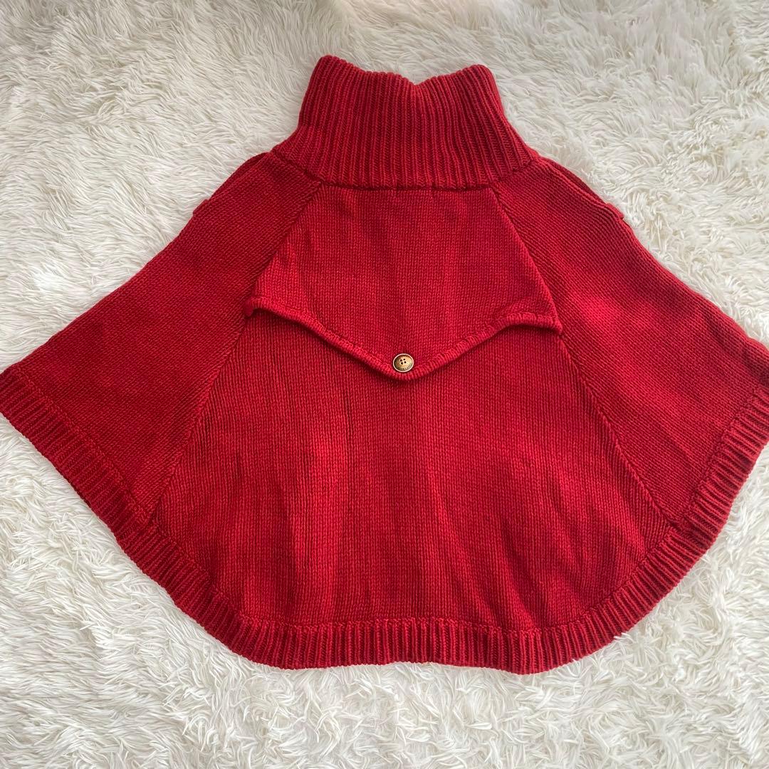 希少　バーバリーブルーレーベル　ニットポンチョ　金ボタン　赤　Mサイズ　三陽商会