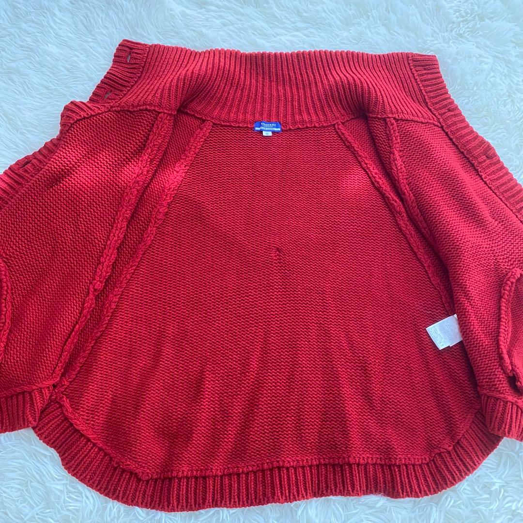 希少　バーバリーブルーレーベル　ニットポンチョ　金ボタン　赤　Mサイズ　三陽商会