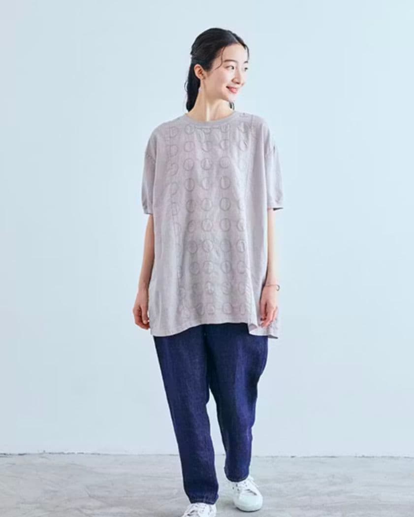 かおり　10月末迄掲載★中川政七商店 丸紋刺繍麻布Tシャツチュニック 薄墨