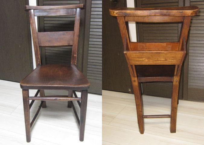 ☆レトロ ビンテージ☆チャーチチェア/教会椅子 木製 ポケット収納付　①