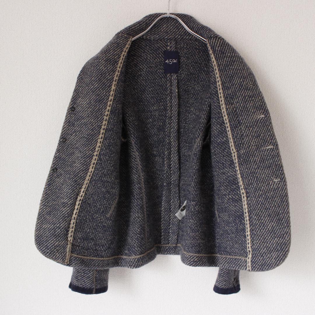 45R デニムツイードニットのジャケット Mサイズ ネイビー スタンドカラー