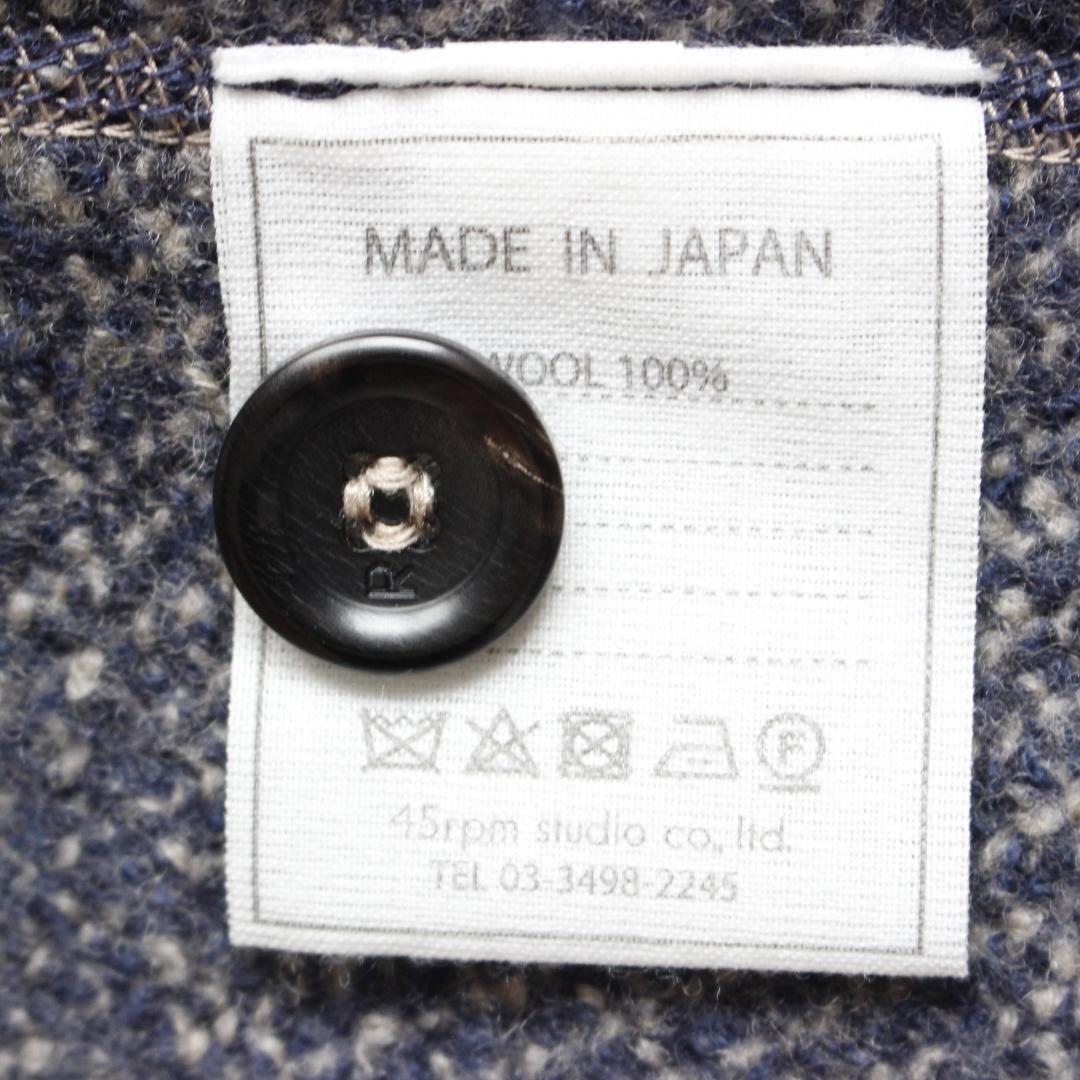 45R デニムツイードニットのジャケット Mサイズ ネイビー スタンドカラー