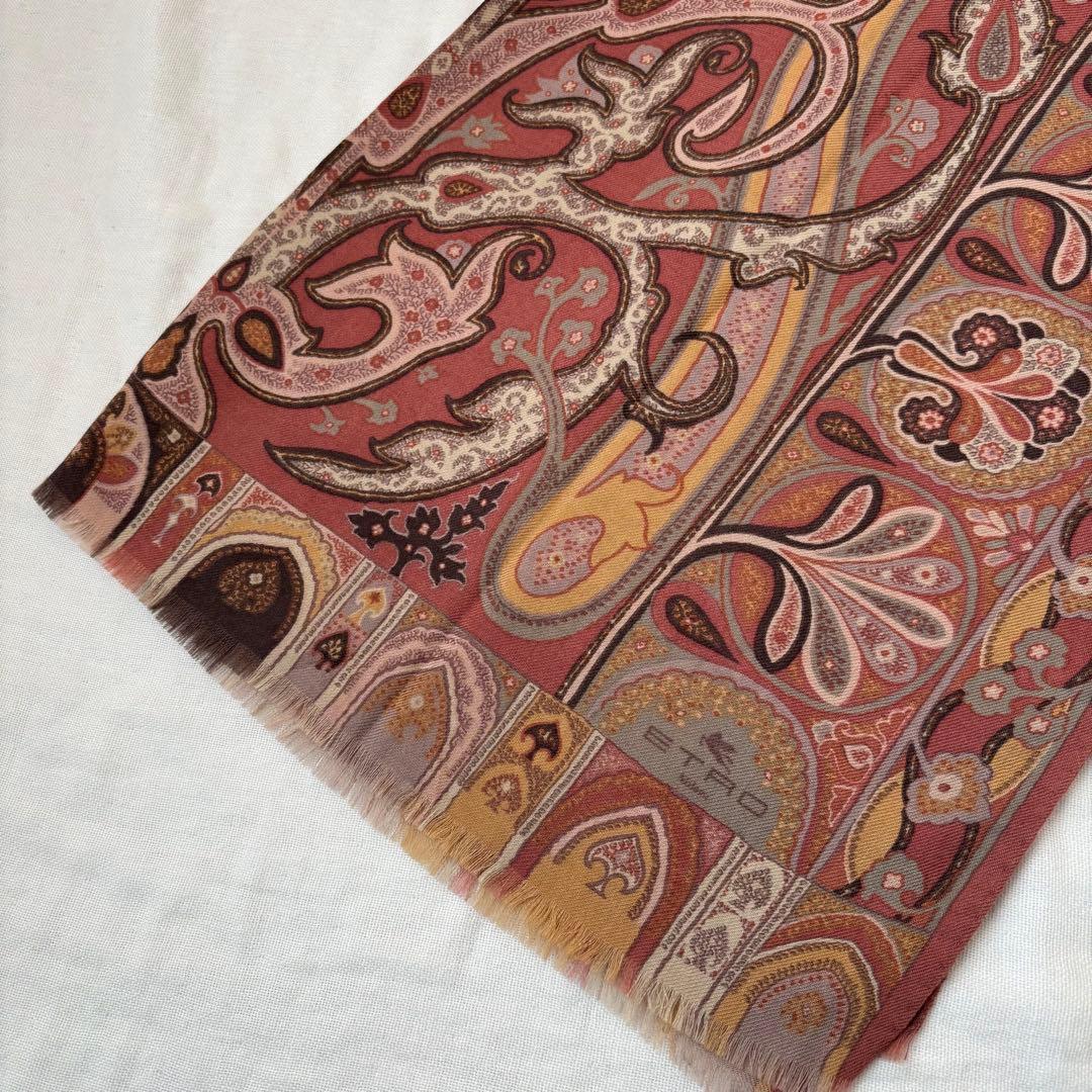 エトロ定番 上質ペイズリー柄ストール くすみカラー ピンク系