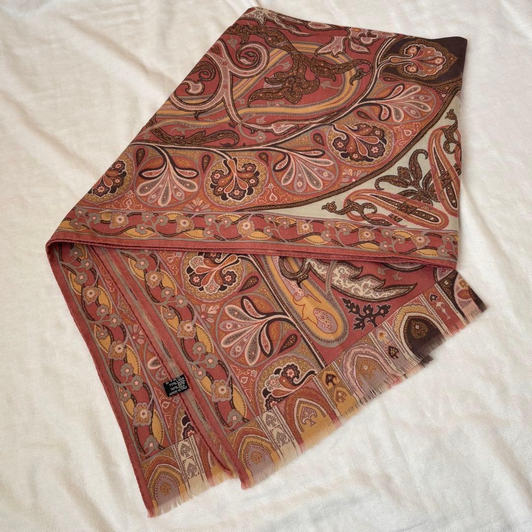 エトロ定番 上質ペイズリー柄ストール くすみカラー ピンク系