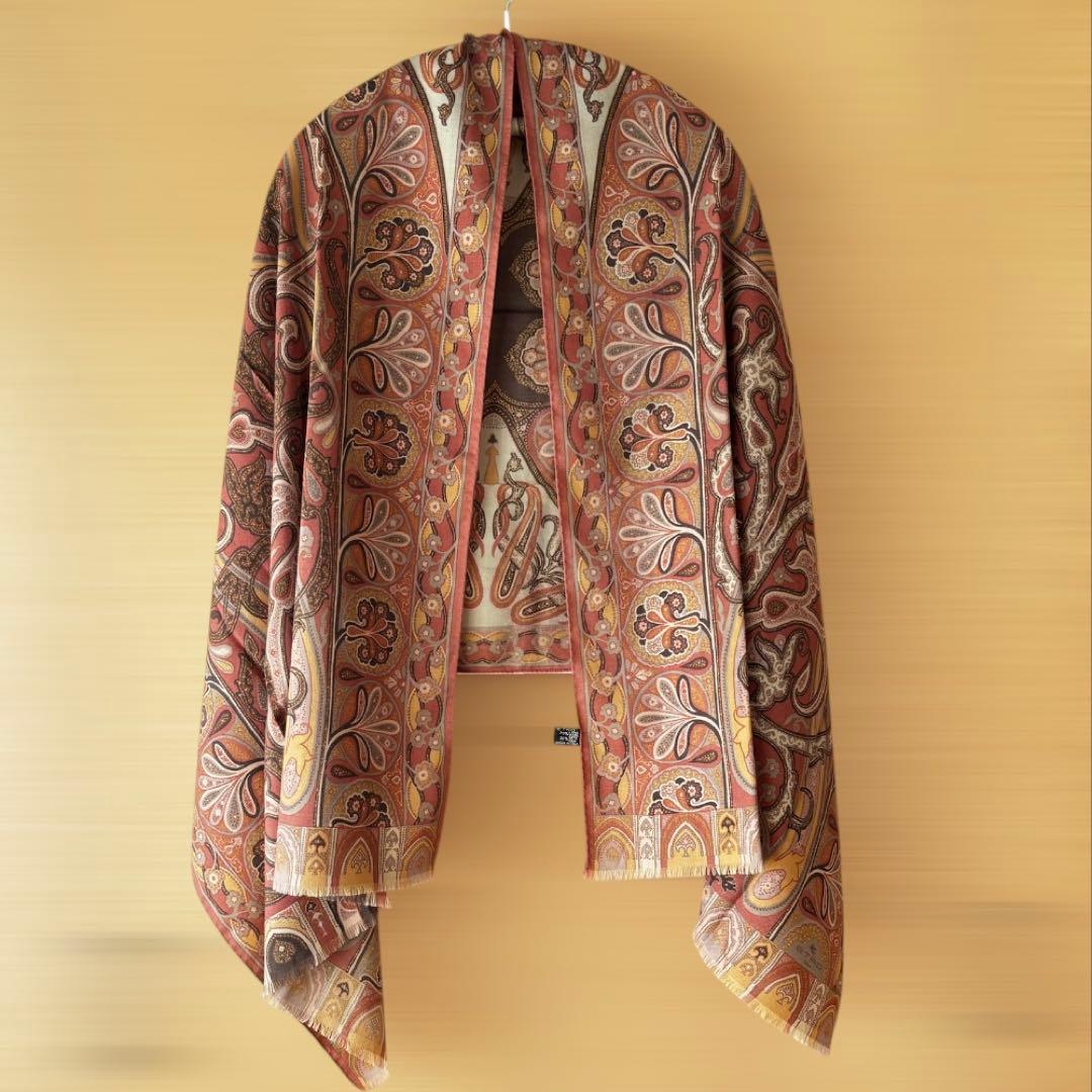 エトロ定番 上質ペイズリー柄ストール くすみカラー ピンク系